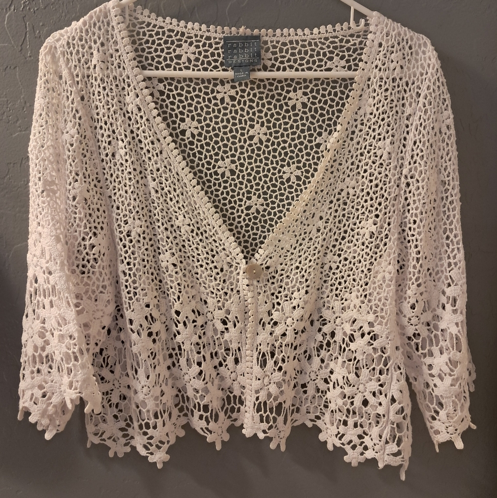 Beautiful white crochet crop sweater